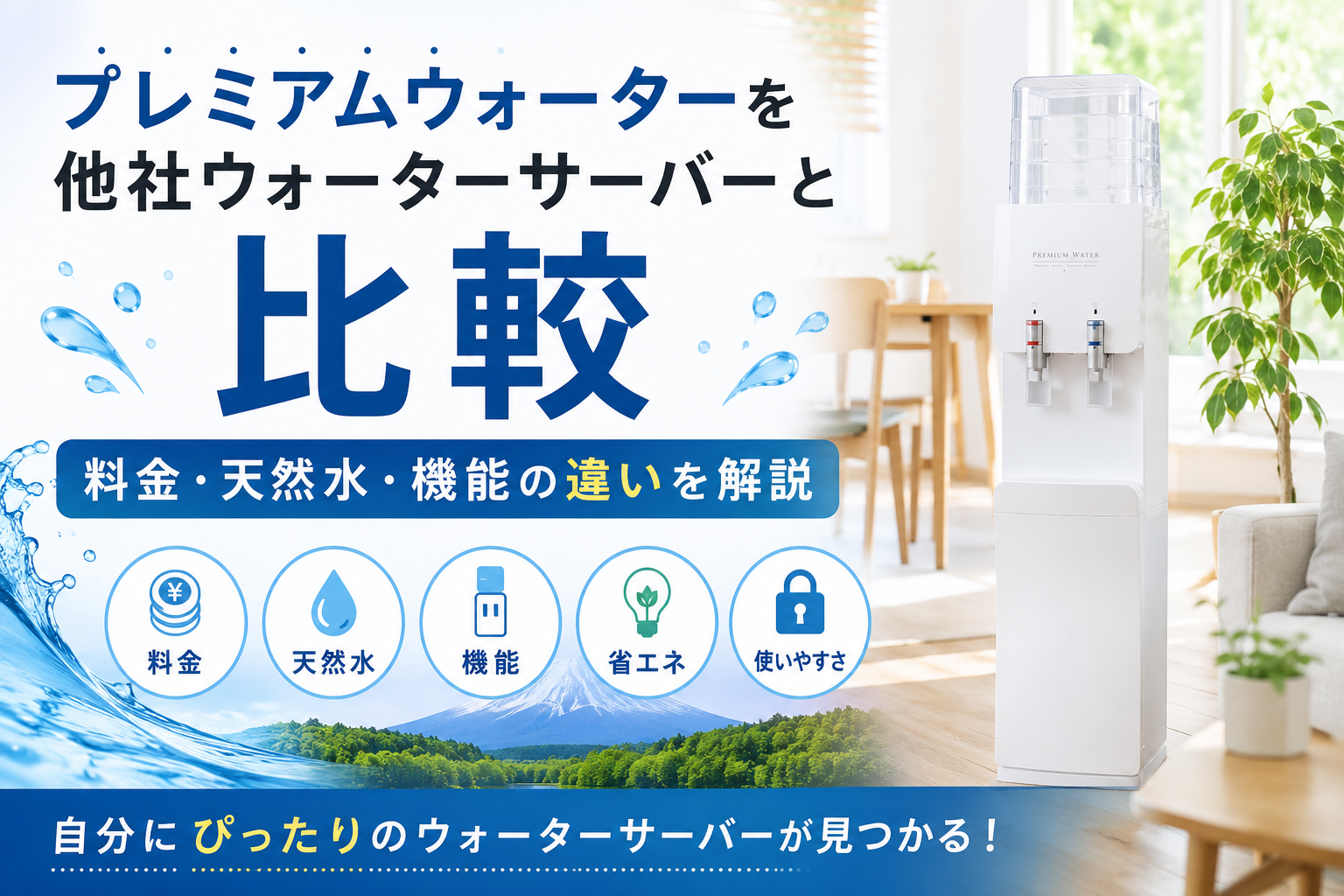 プレミアムウォーターを他社ウォーターサーバーと比較｜料金・天然水・機能の違いを解説