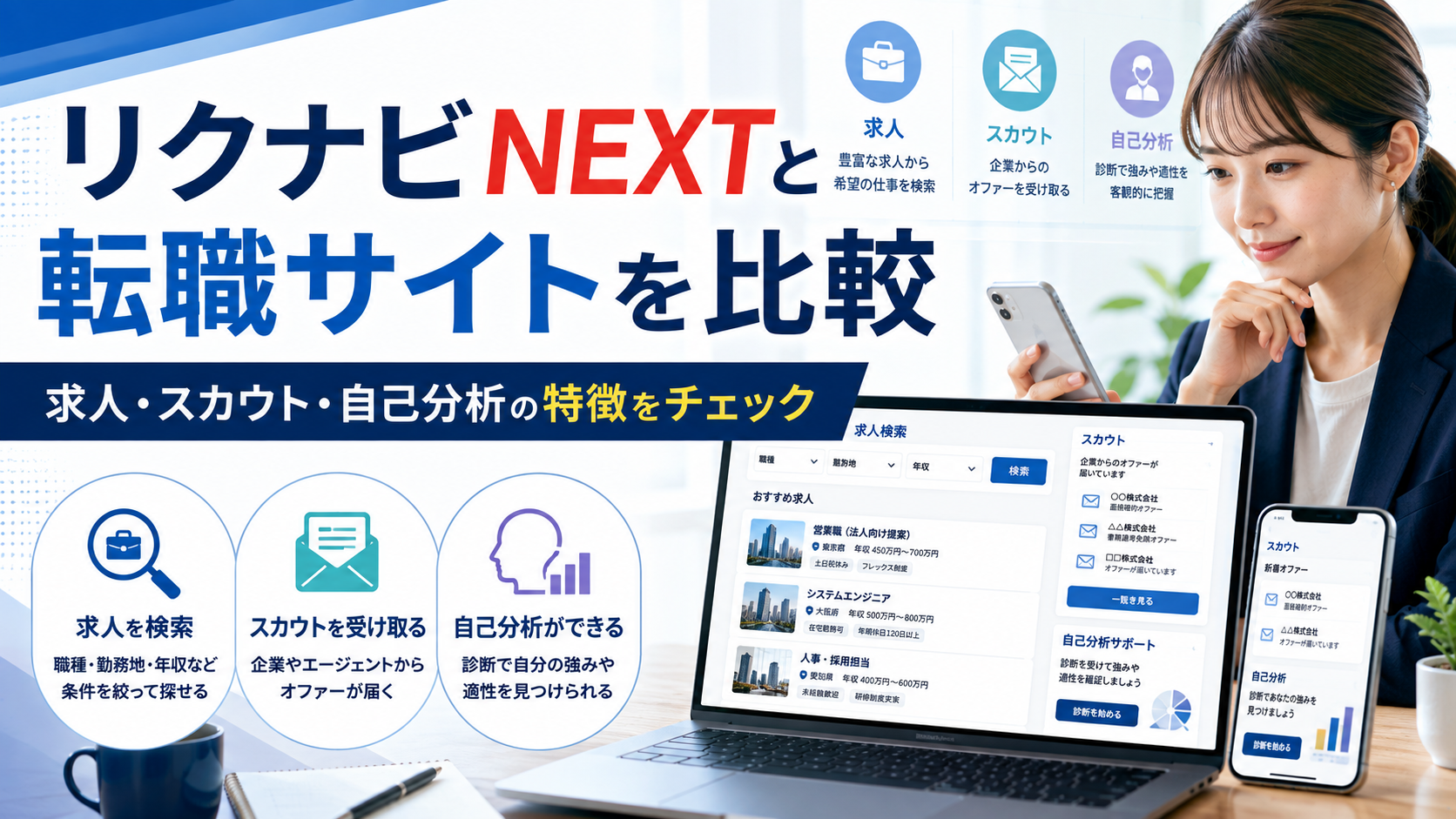 リクナビNEXTと転職サイトを比較｜求人・スカウト・自己分析の特徴をチェック