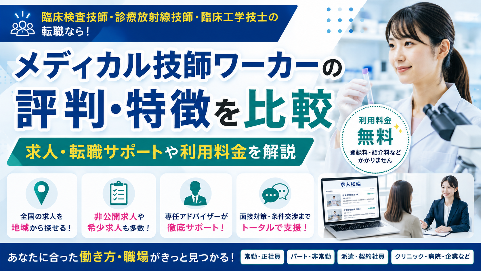 メディカル技師ワーカーの評判・特徴を比較｜求人・転職サポートや利用料金を解説