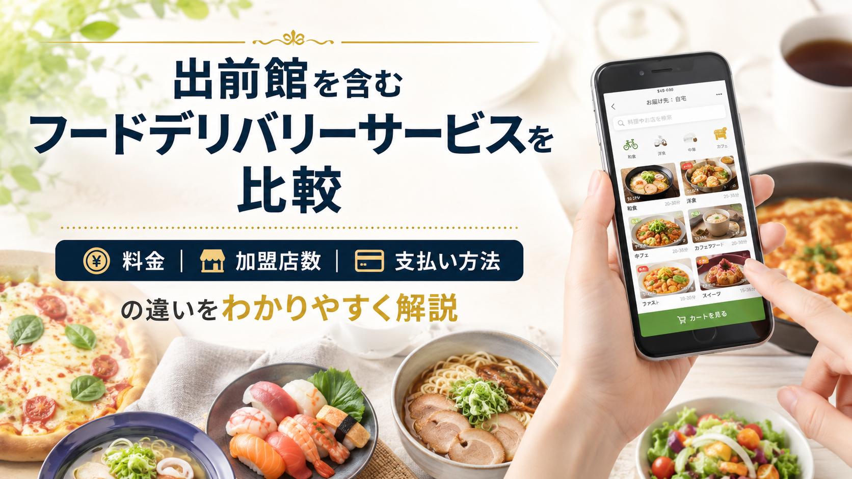 出前館を含むフードデリバリーサービスを比較|料金・加盟店数・支払い方法の違いを解説