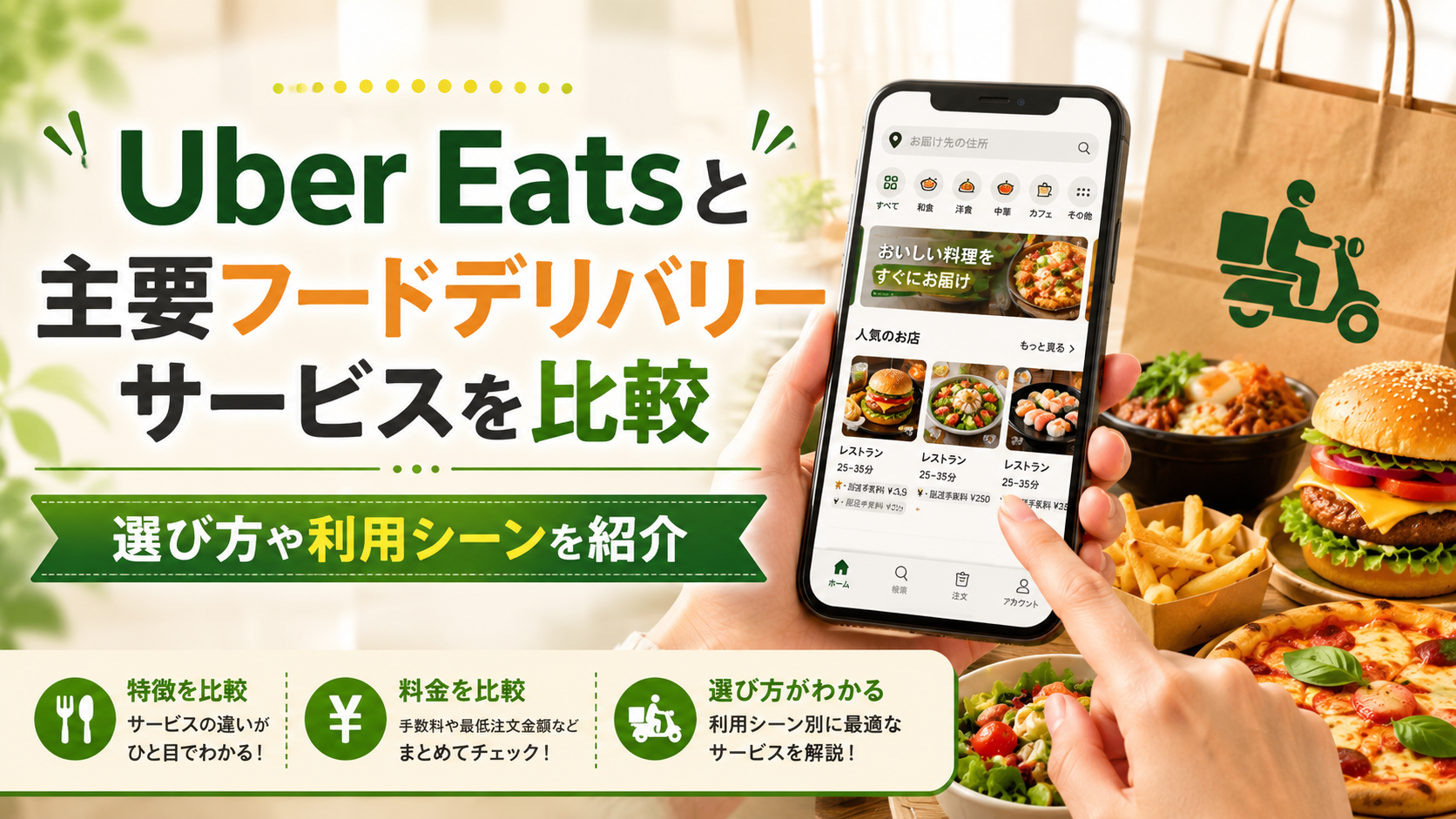 Uber Eatsと主要フードデリバリーサービスを比較｜選び方や利用シーンを紹介