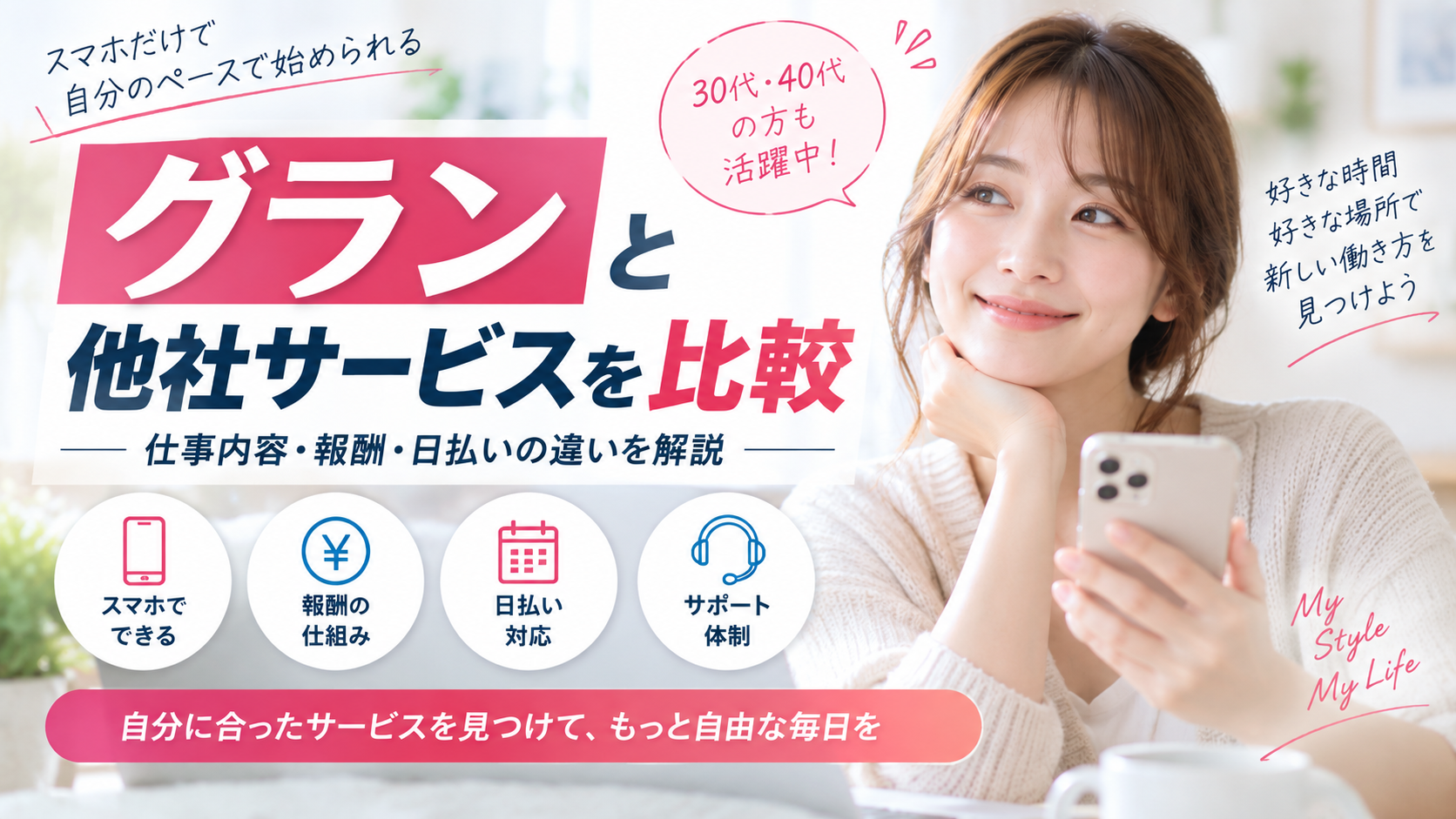 グランと他社サービスを比較｜仕事内容・報酬・日払いの違いを解説